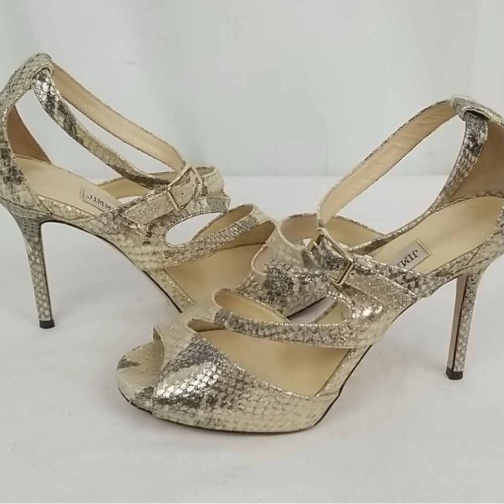 Jimmy Choo Vida144 Gold Shimmer Snake print Leather brand new
